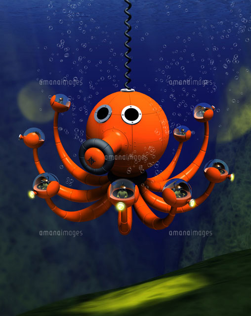 タコ潜水艦の海底探索 背景付 の写真素材 イラスト素材 アマナイメージズ