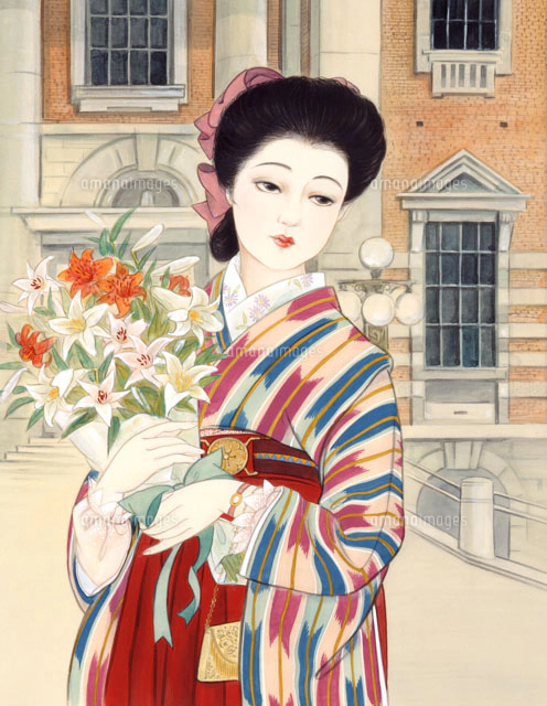 大正ロマン華シリーズ 羽子板 福寿草1月[02237011377]の写真・イラスト