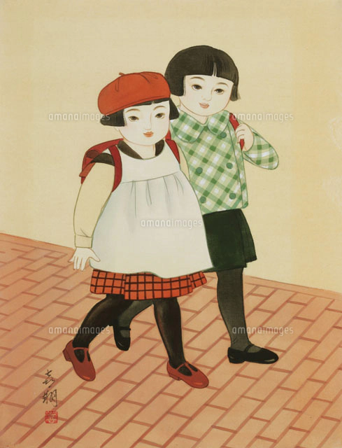 大正ロマン童女画 羽子板[02237011410]の写真・イラスト素材｜アマナ
