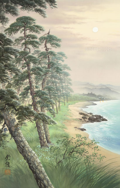 四季の山水画 海辺の松林 7/8月[02237011884]の写真・イラスト素材