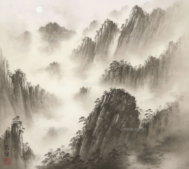 四季の山水画 山界の月夜 9月[02237011962]の写真・イラスト素材