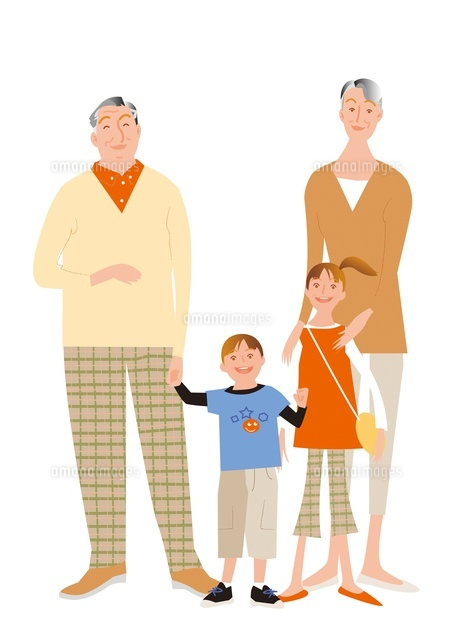 祖父母と女の子と男の子の孫 の写真素材 イラスト素材 アマナイメージズ