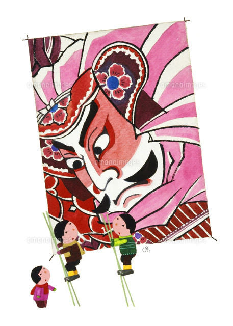 日本の伝統的な遊び 武将の絵の描かれた大凧と竹馬 の写真素材 イラスト素材 アマナイメージズ