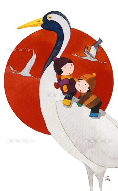 鶴に乗るこどもたち の写真素材 イラスト素材 アマナイメージズ