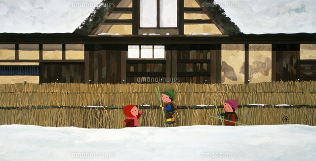 風景画 雪山と馬に乗った人物 メキシコで購入したもの 菊池潤子『雪の