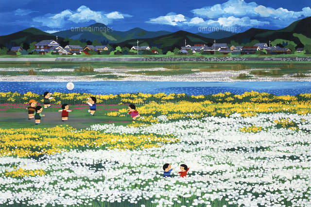 花畑で遊ぶ子供 の写真素材 イラスト素材 アマナイメージズ