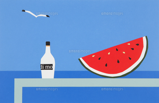 夏の海とスイカ の写真素材 イラスト素材 アマナイメージズ
