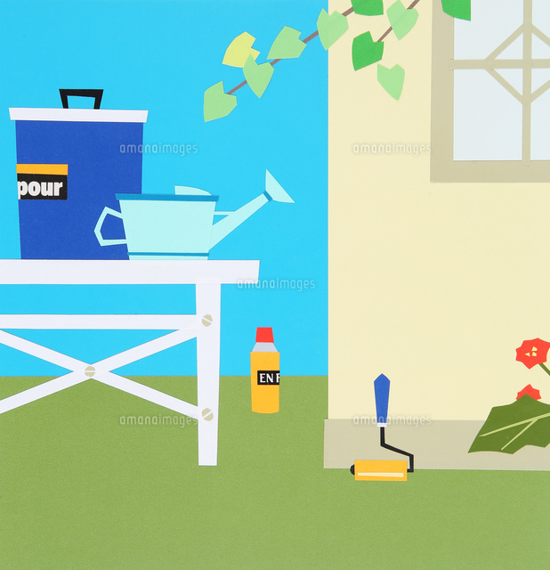 マイホーム外壁のペンキ塗りとガーデニング の写真素材 イラスト素材 アマナイメージズ