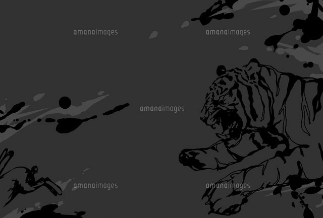 逃げる兎を追う虎[02342000026A]の写真・イラスト素材｜アマナイメージズ