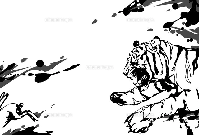 逃げる兎を追う虎[02342000026A]の写真・イラスト素材｜アマナイメージズ