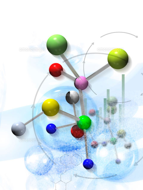 透明の球体と分子模型 の写真素材 イラスト素材 アマナイメージズ