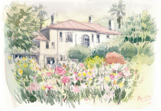 絵画 インテリア 玄関 アート 風景画 水彩 横浜 イギリス館 水彩画　イギリス館 　Watercolor