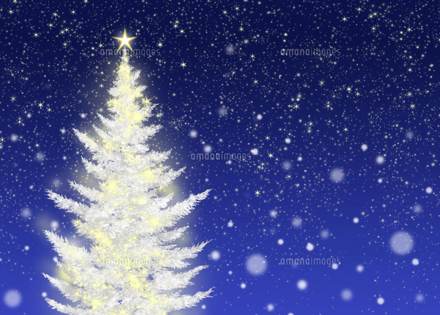 色々な色に光るクリスマスツリーとソリに乗ったサンタクロース