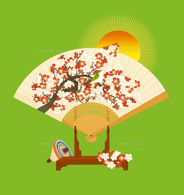 静物 正月の飾り扇と独楽 の写真素材 イラスト素材 アマナイメージズ