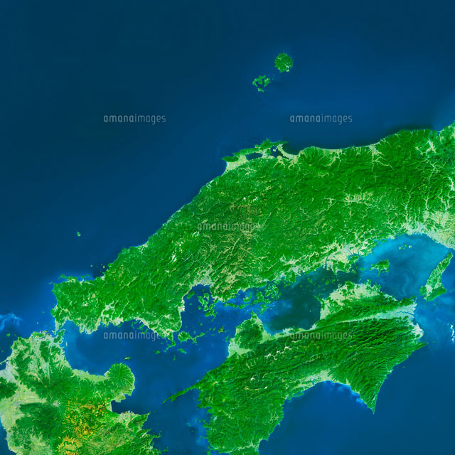 中国地方の衛星画像 の写真素材 イラスト素材 アマナイメージズ