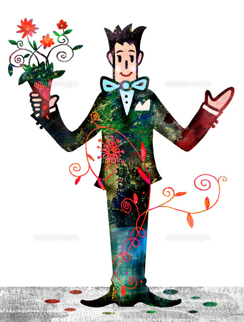 花を持つ男 の写真素材 イラスト素材 アマナイメージズ