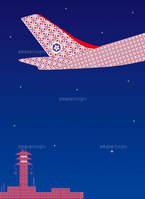 飛行場と飛行機の尾翼 の写真素材 イラスト素材 アマナイメージズ