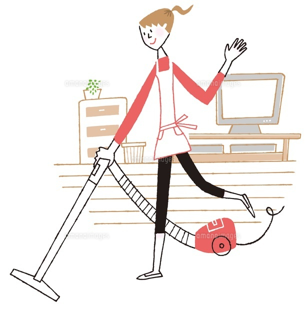 楽しく掃除をしている女性 の写真素材 イラスト素材 アマナイメージズ