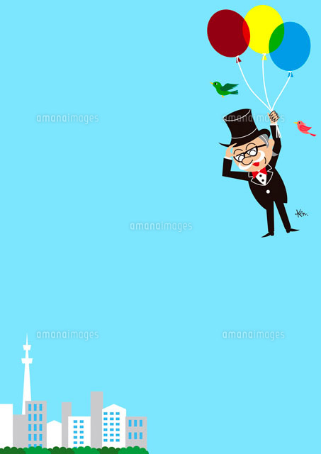 街並みを見下ろす風船おじさん の写真素材 イラスト素材 アマナイメージズ