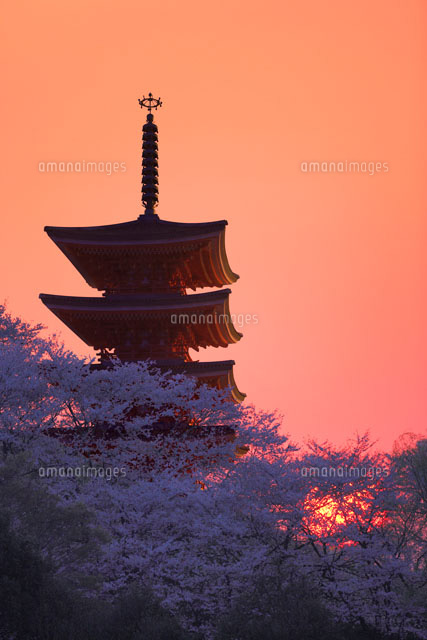 バーチャル古都 朝日の中の五重塔 の写真素材 イラスト素材 アマナイメージズ