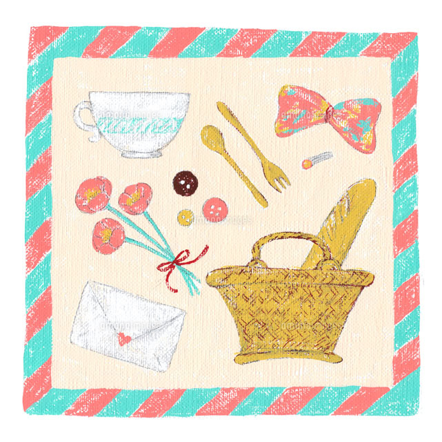 ピクニックに行く持ち物の柄のスカーフ の写真素材 イラスト素材 アマナイメージズ