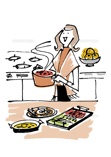 キッチンで料理をする女性 の写真素材 イラスト素材 アマナイメージズ