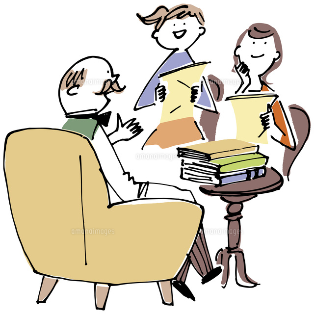 先生と話を聞く女性２人 の写真素材 イラスト素材 アマナイメージズ