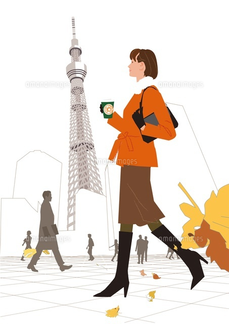 冬の出勤途中の女性とスカイツリー の写真素材 イラスト素材 アマナイメージズ