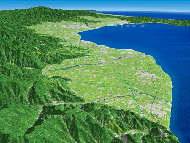 富山県北部から黒部川扇状地を望む[02614000148]の写真・イラスト素材