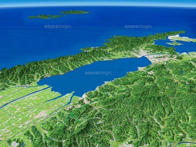 宍道湖と島根半島を日本海に向けて望む[02614000166]の写真・イラスト