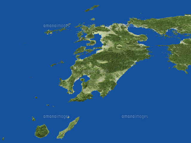 九州地方の広域鳥瞰図 春 の写真素材 イラスト素材 アマナイメージズ