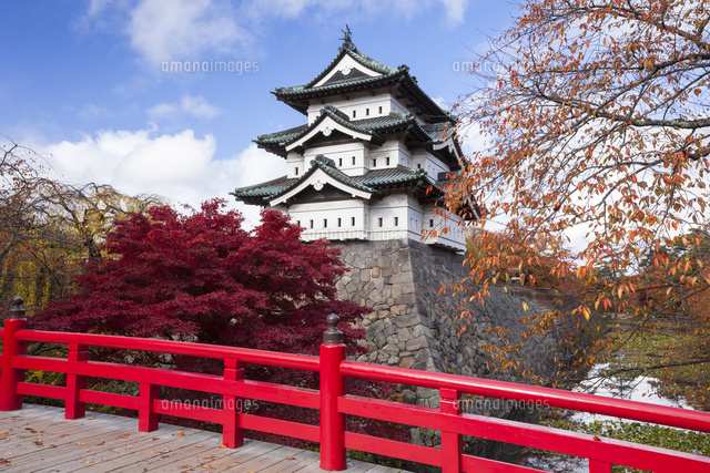 弘前城の紅葉 の写真素材 イラスト素材 アマナイメージズ