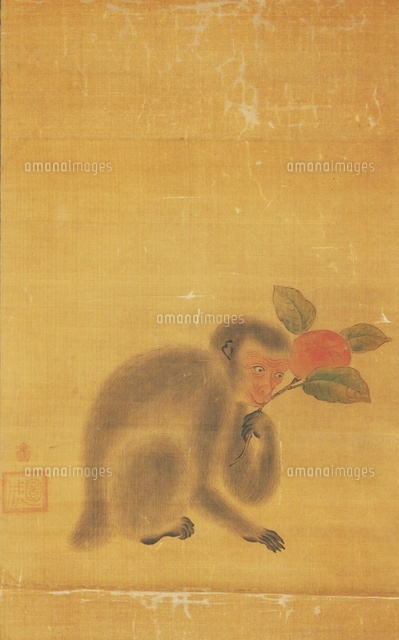桃と猿（A MONKEY WITH PEACH）[02626000026]の写真・イラスト素材