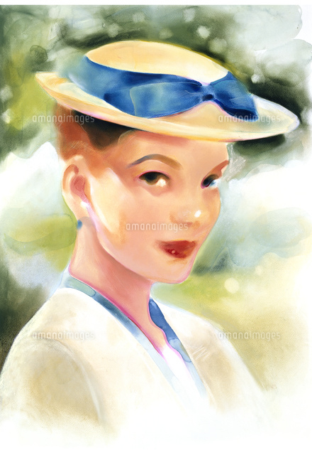 人物画 微笑む女性 パステル使用 人物画 微笑む女性 パステル使用