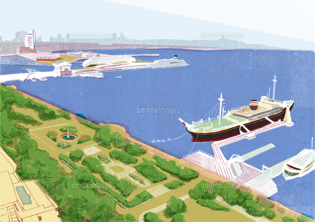 横浜 マリンタワーからの山下公園 みなとみらい21 の写真素材 イラスト素材 アマナイメージズ