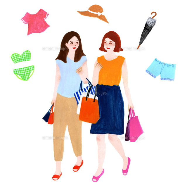 夏物の買い物をしている女性達 の写真素材 イラスト素材 アマナイメージズ