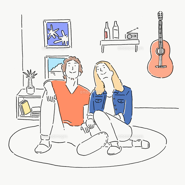 部屋で黄昏れる夫婦 の写真素材 イラスト素材 アマナイメージズ