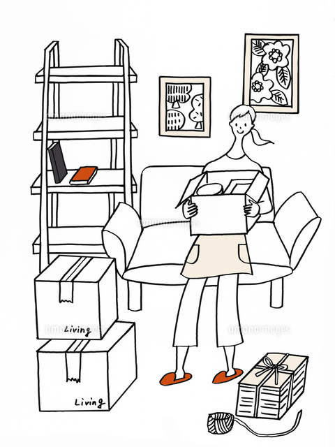 引っ越し準備をする女性 の写真素材 イラスト素材 アマナイメージズ