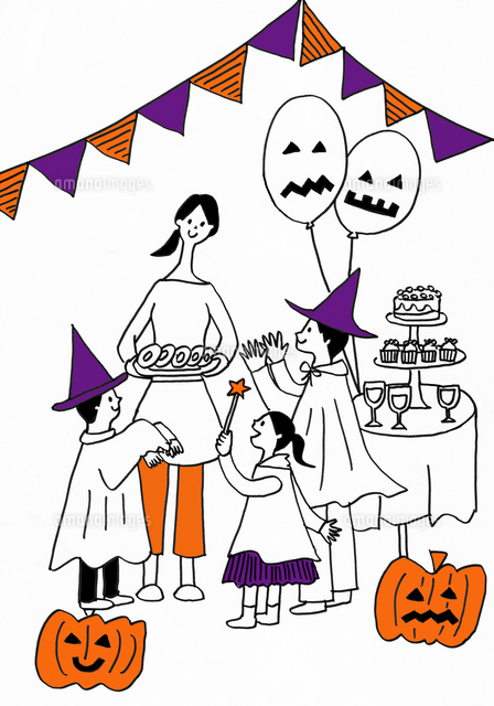 ハロウィンパーティをするこども達 の写真素材 イラスト素材 アマナイメージズ