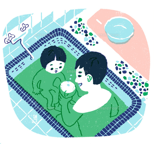 お風呂で遊ぶ父子 の写真素材 イラスト素材 アマナイメージズ