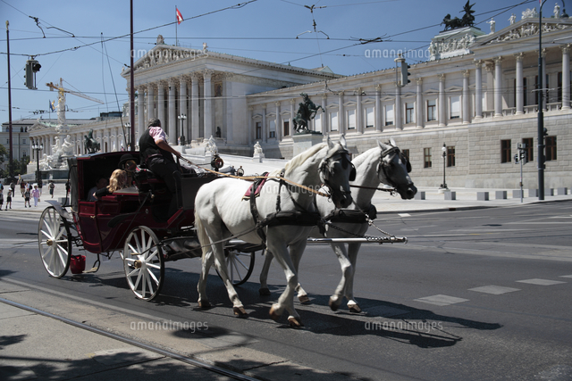 国会議事堂前のリンクを走る馬車[02861001302]の写真・イラスト素材 