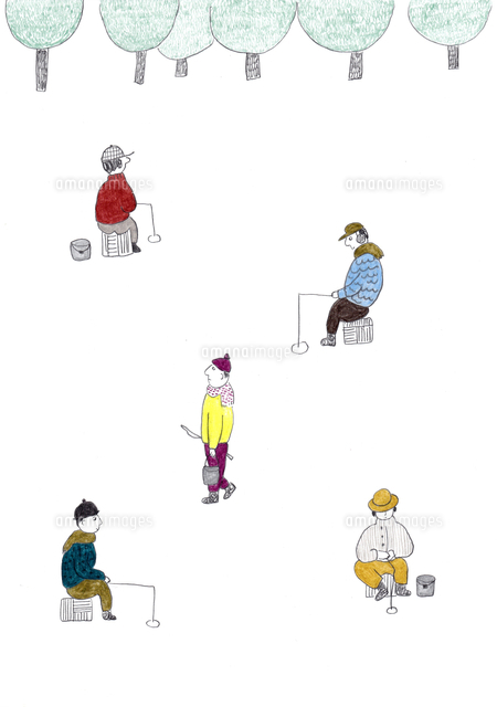 氷上での釣りを楽しむ男たち の写真素材 イラスト素材 アマナイメージズ