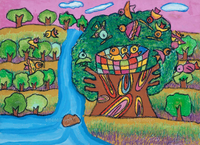 大きな木の家 の写真素材 イラスト素材 アマナイメージズ