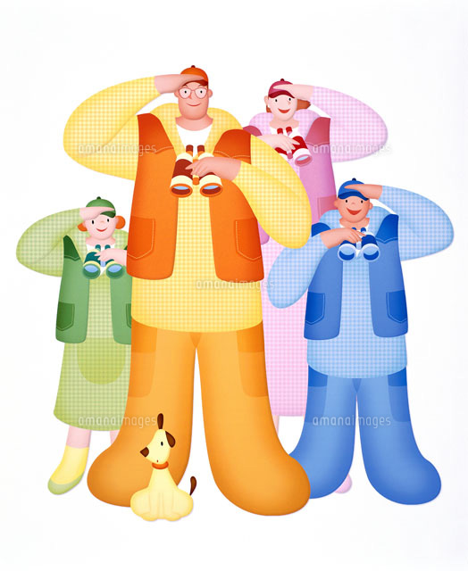 双眼鏡で観察する家族 の写真素材 イラスト素材 アマナイメージズ