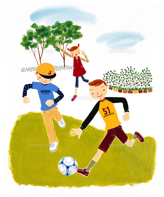サッカーする子供たち の写真素材 イラスト素材 アマナイメージズ