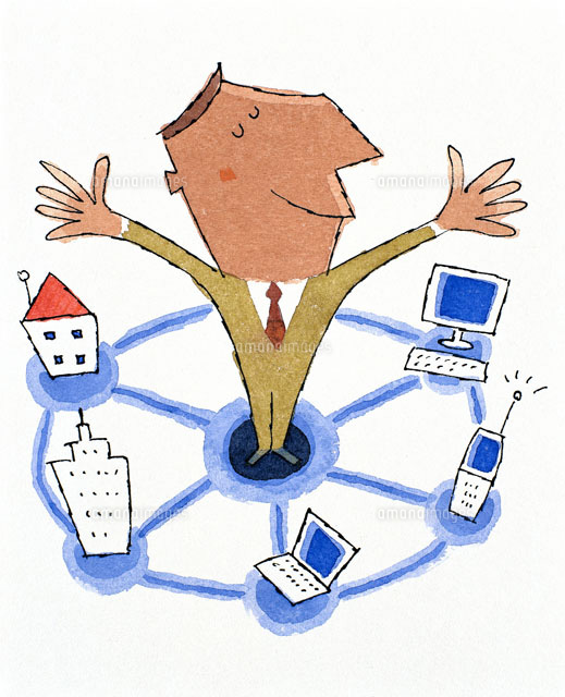 街のネットワークの真ん中に立つ男性 の写真素材 イラスト素材 アマナイメージズ