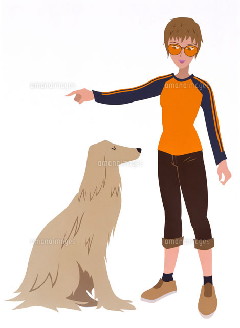 犬に指示する女性[20037001125]の写真・イラスト素材｜アマナイメージズ 
