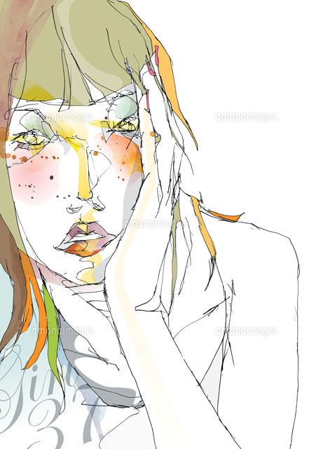 頬杖をつく女性 の写真素材 イラスト素材 アマナイメージズ