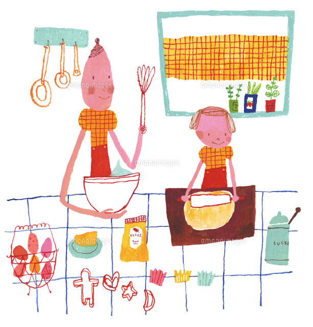 お菓子作りをする母娘 の写真素材 イラスト素材 アマナイメージズ