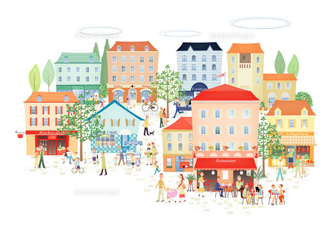 賑やかな町並み の写真素材 イラスト素材 アマナイメージズ